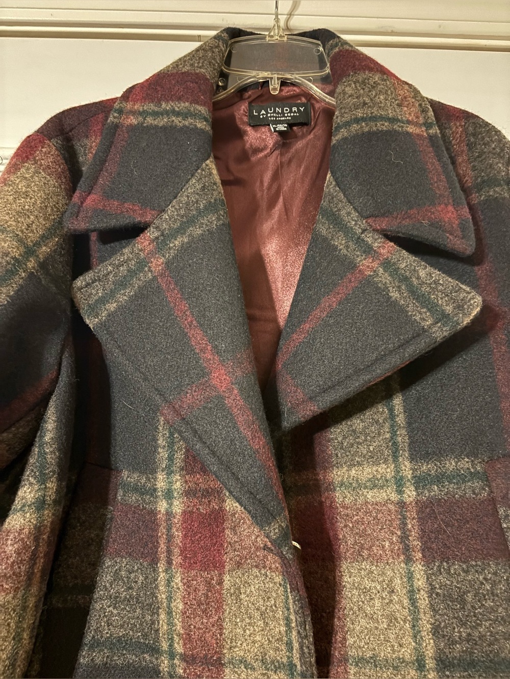 Laundry By Shelli Segal Plaid Peacoat in Black, Burgundy & Olive - Picture 9 of 10